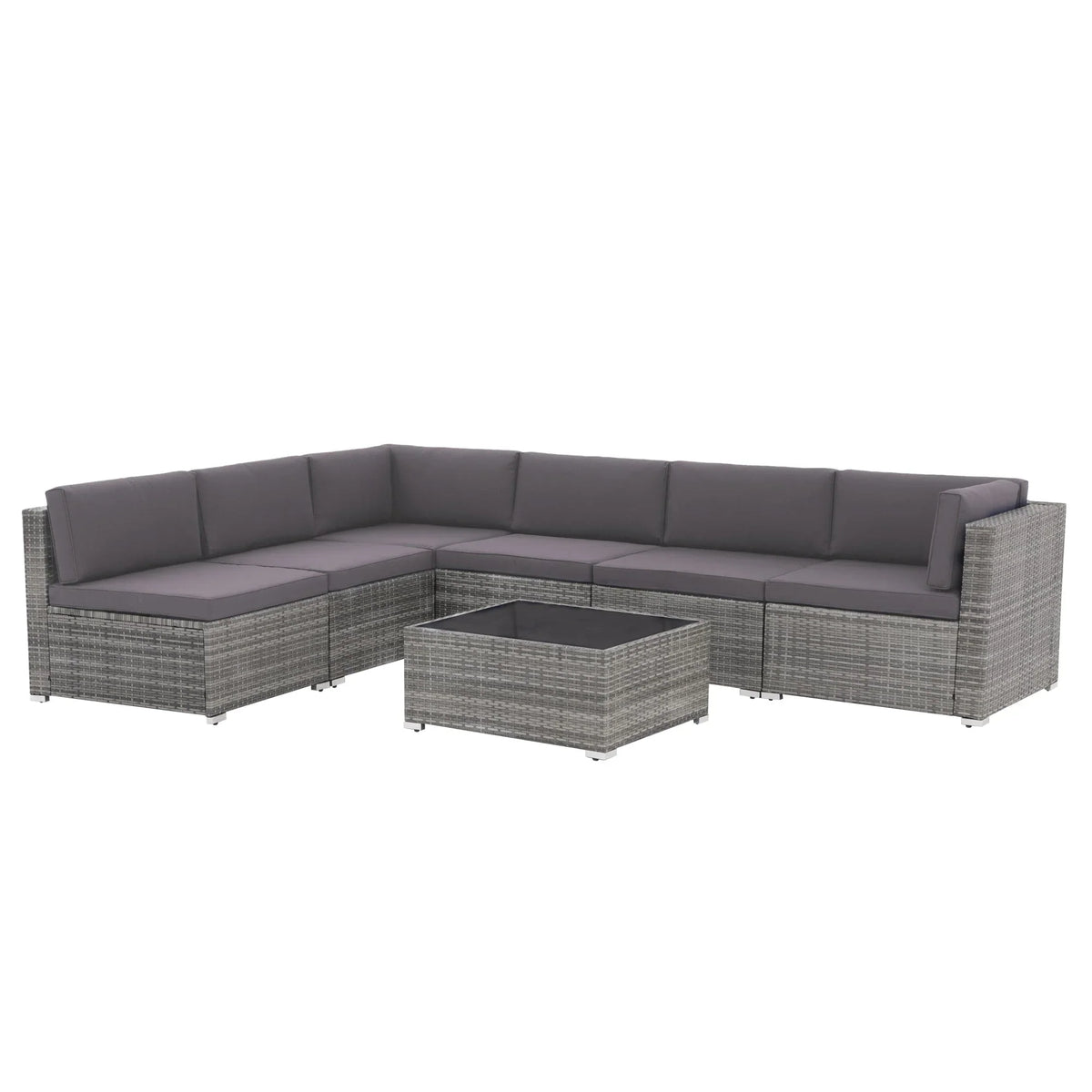 Ensemble de canapé modulaire d’extérieur rembourré en osier et acier, 7 pièces