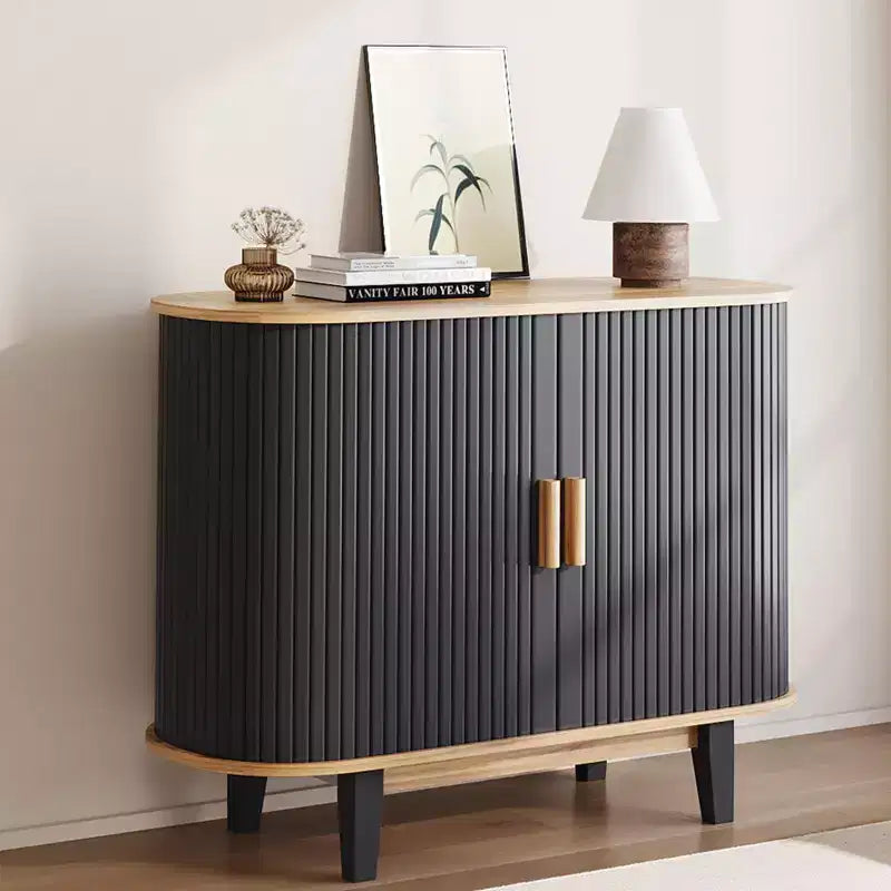 Credenza a doghe da 40", mobile contenitore con anta scorrevole e ripiano regolabile, credenza moderna, tavolo consolle da bar a tamburo
