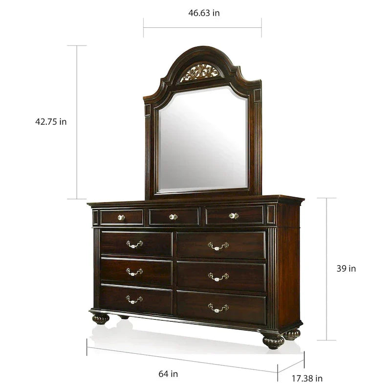 Set tradizionale Vame composto da comò a 9 cassetti e specchio, 2 pezzi, di Furniture of America
