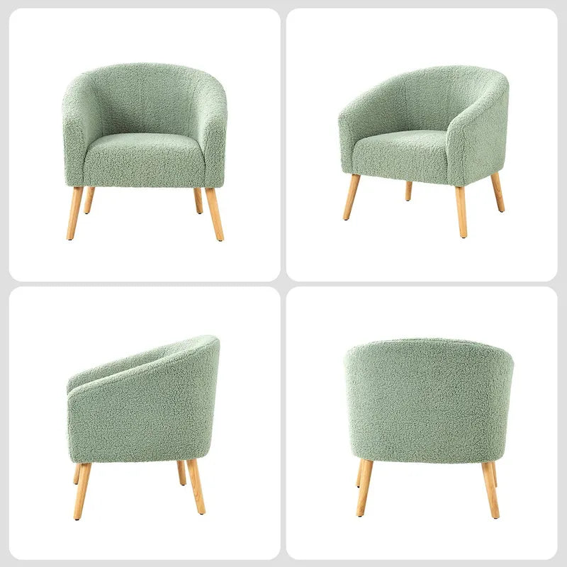 Fauteuil bouclé moderne Sheila de 30 W avec pieds en bois massif, lot de 2, par HULALA HOME