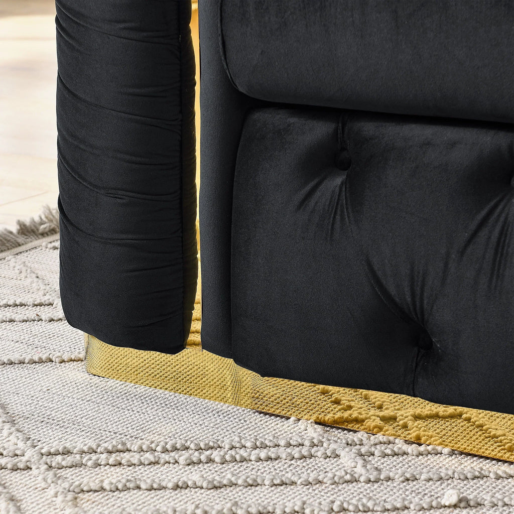 Canapé 3 places en velours de 90,6 avec 2 coussins, coussins haute densité, accents dorés et oreillers