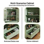 Meuble de rangement, meuble bas en bois avec 1 tiroir et 2 portes vitrées, buffet de ferme avec rangement pour le salon