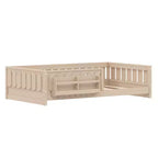 Twin and Full Size Kid Platform Bed Frame with Guardrail, Built-in Bookshelves and Storage Shelves