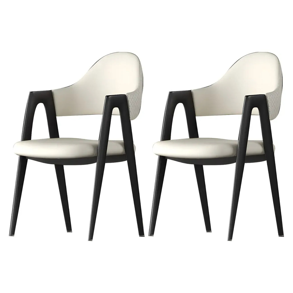 Modern Leather Curved Open Back Arm Dining Chair