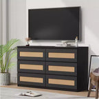 Cassettiera in rattan per camera da letto con 6 cassetti, cassettiera larga moderna in stile rustico da 47 pollici, mobile contenitore in legno per organizzare armadio, soggiorno e corridoio