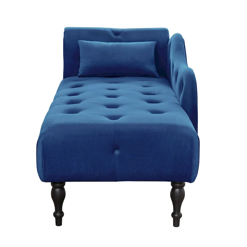 Chaise longue moderna da 60,6" in velluto con bottoni trapuntati, gambe in legno massello e borchie decorative