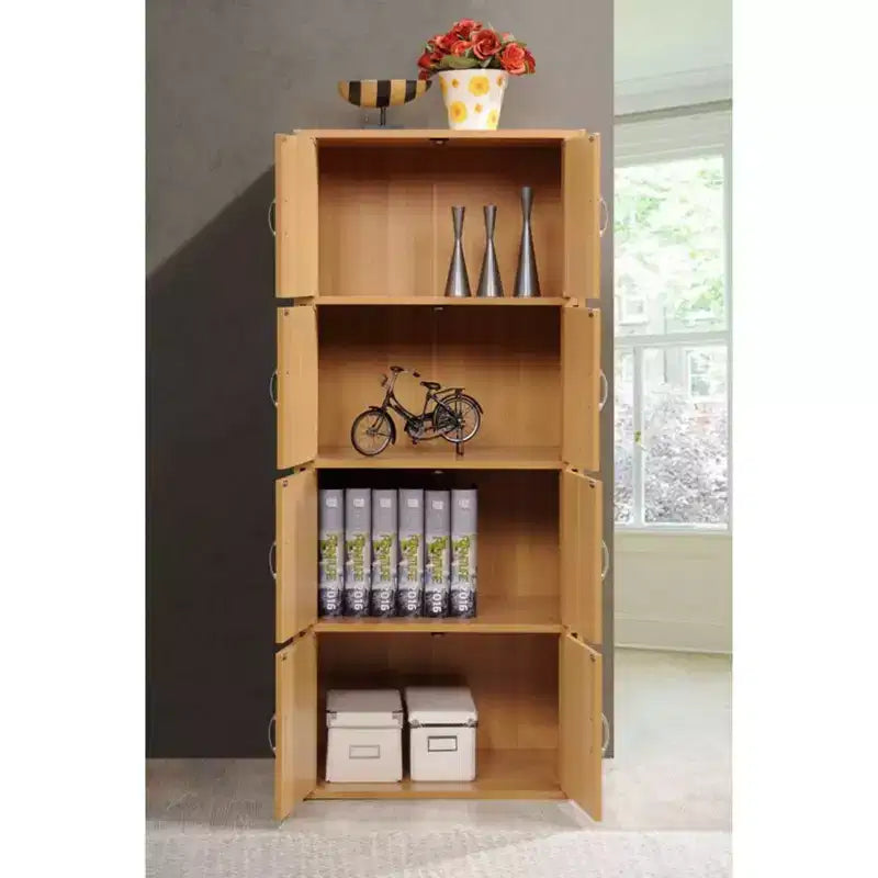 Bibliothèque-armoire de rangement polyvalente fermée Hodedah HID44, robuste, à 8 portes, à poser au sol, pour la maison et le bureau, finition bois de hêtre