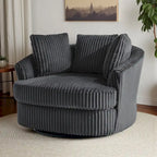 Oversized 43 W Plush Corduroy Recessed Arm Swivel Barrel Chair