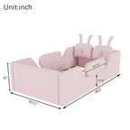 Letto a piattaforma singolo Whisen, struttura imbottita per letto a terra per bambini con cuscino a forma di coniglio e sponde laterali rimovibili