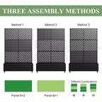 Fioriera MAYEERTY con graticcio in ferro nero, Linea Parallela 01, stile classico a persiana combinato, 72x47x16 pollici, set da 3 pezzi