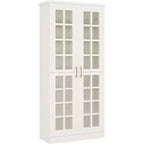 Meuble à chaussures haut Lantine avec portes, rangement à chaussures à 8 niveaux avec étagères réglables, meuble à chaussures moderne pour entrée, placard ou salon, blanc
