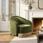 Fauteuil d’appoint Serena de Jennifer Taylor Home, dossier arrondi capitonné de 31,5 po avec franges bullion, velours haute performance vert olive