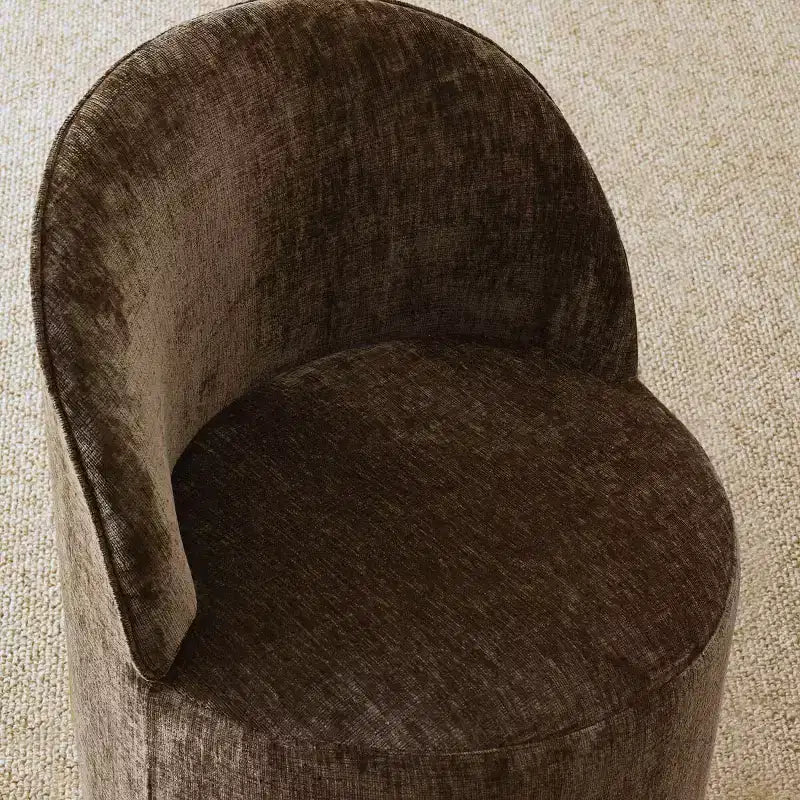 Ensemble de table à manger moderne pour 6 personnes, table ronde à piètement central, fauteuils tonneau pivotants à roulettes, chenille texturée - Panipeachy
