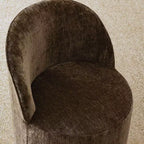 Ensemble de table à manger moderne pour 6 personnes, table ronde à piètement central, fauteuils tonneau pivotants à roulettes, chenille texturée - Panipeachy