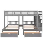 Lit superposé Whisen avec lit double au-dessus de deux lits une place, lit superposé triple en bois avec tiroirs et barrières de sécurité