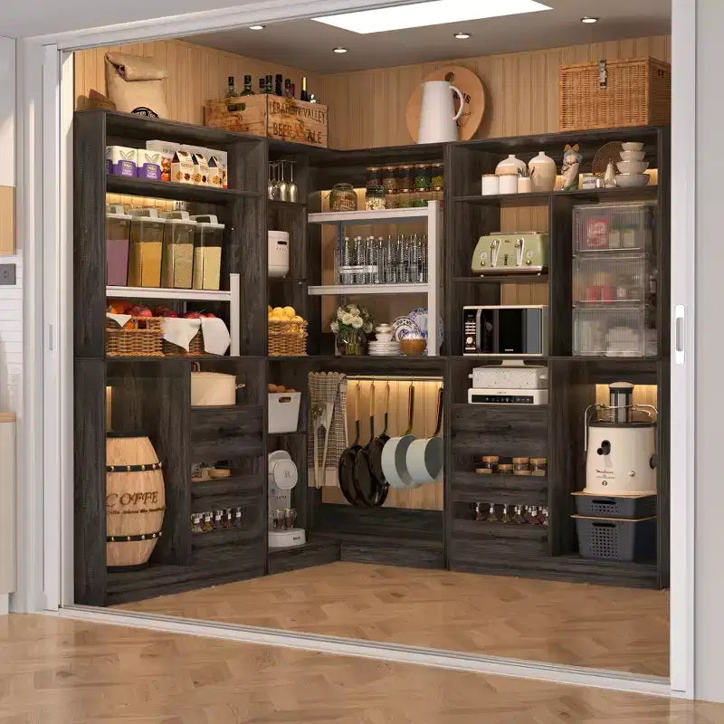 Ensemble Besiost de 3 éléments pour dressing d’angle avec étagères en colonne et tiroirs, organisateur de dressing autoportant avec tringles