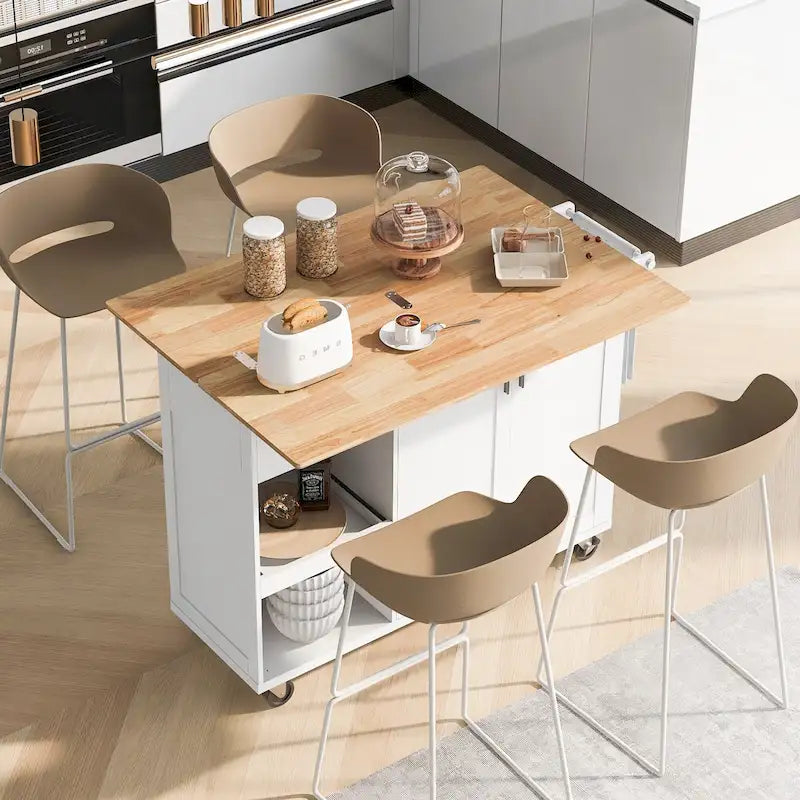 Isola da cucina con piano di lavoro pieghevole, carrello portaoggetti da cucina con ripiano estraibile, portasciugamani e cassetto, ruote girevoli