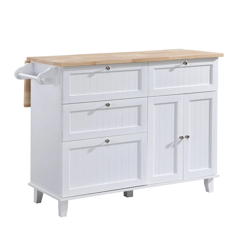 TOPMAX Kitchen Island Set with Drop Leaf and 2 Seatings, Dining Table Set with Adjustable Shelf, Drawers and Towel Rack