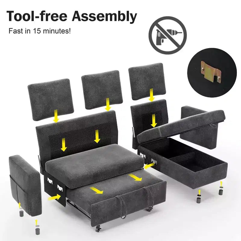 Dyonery 81-Sitzer-Schlafsofa, L-förmiges Ausziehsofa mit wendbarer Recamiere mit Stauraum, USB-Anschluss und verstellbarer Rückenlehne