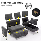 Dyonery 81-Sitzer-Schlafsofa, L-förmiges Ausziehsofa mit wendbarer Recamiere mit Stauraum, USB-Anschluss und verstellbarer Rückenlehne