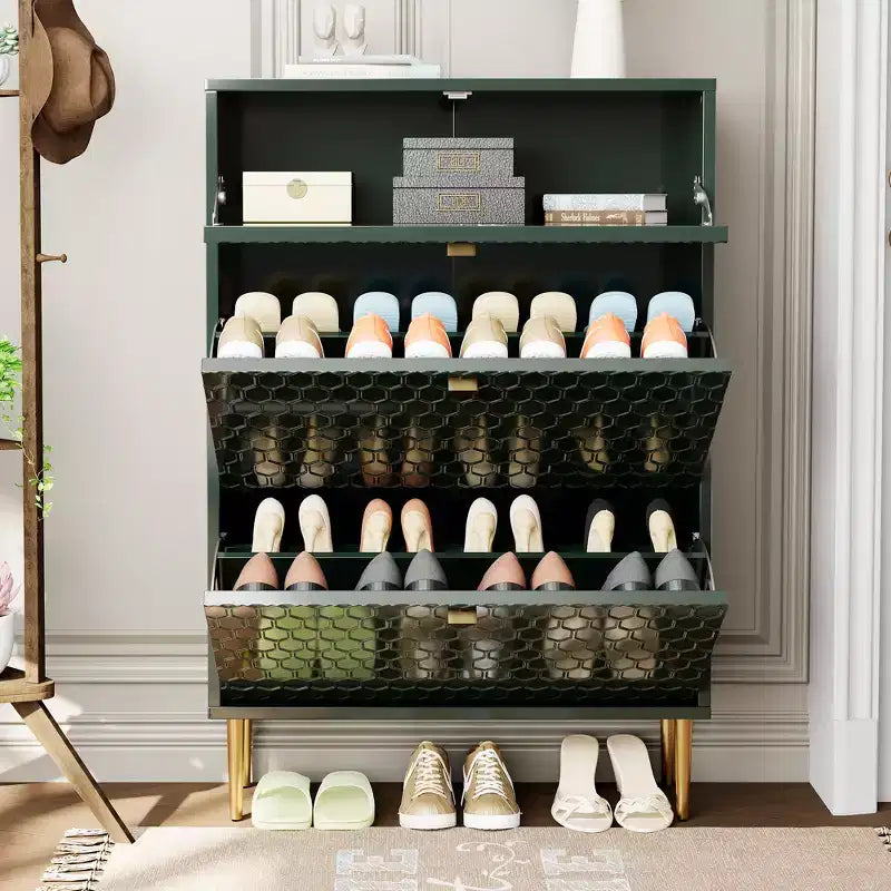 Meuble de rangement à chaussures CLIHOME pour entrée, 24 paires, avec tiroirs basculants, étagère et placard