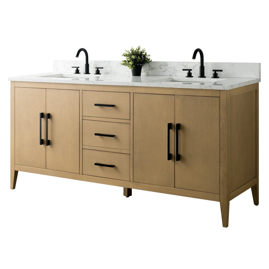 Meuble-lavabo Vanity Art 72 à double vasque avec plateau en marbre reconstitué