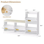 Meuble à chaussures de style maison de campagne avec banc, 4 tiroirs basculants, organisateur de rangement pour chaussures d’entrée avec assise rembourrée confortable, banc à chaussures autoportant