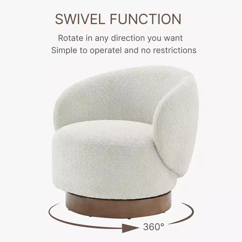 Fauteuil tonneau pivotant rembourré d’appoint Spruce&Spring avec base en bois