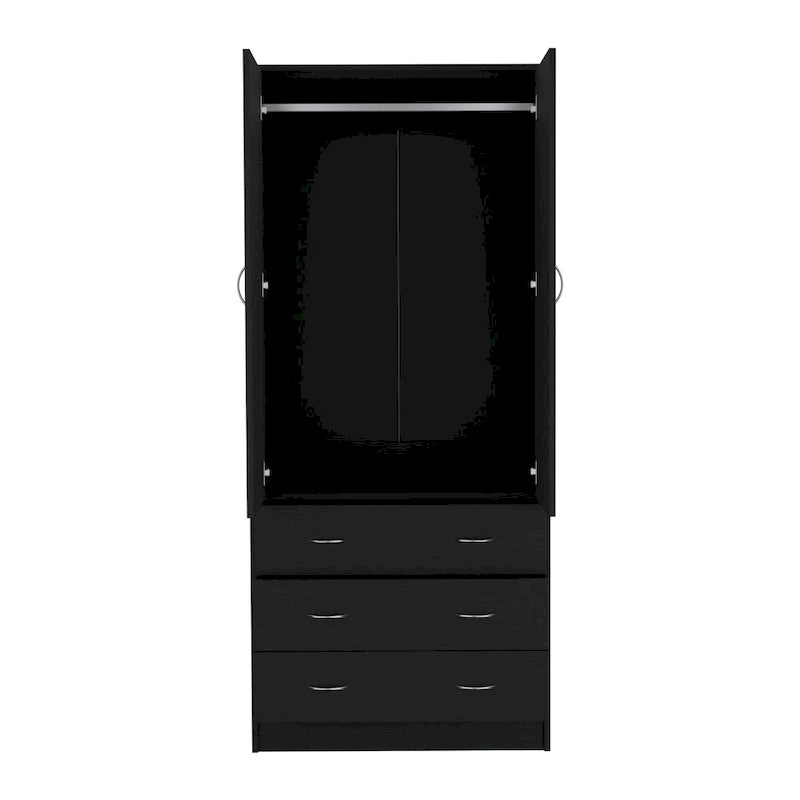 Armoire moderne à deux portes avec 3 tiroirs et 1 tringle pour chambre