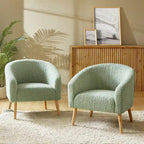 Fauteuil bouclé moderne Sheila de 30 W avec pieds en bois massif, lot de 2, par HULALA HOME