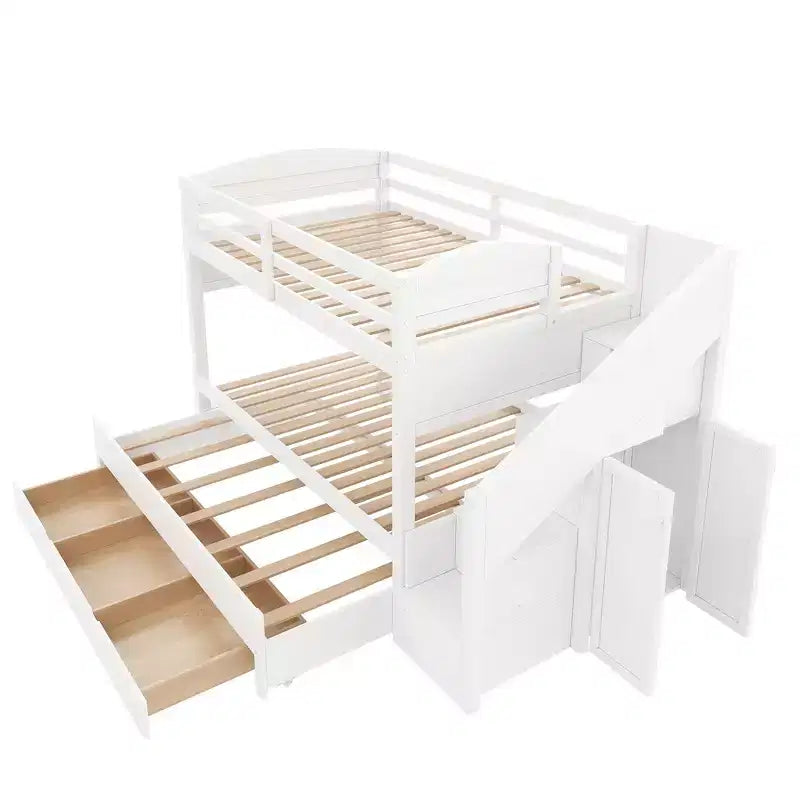 Letto a castello Whisen Twin XL con letto estraibile, contenitore, legno massello, scala contenitore, armadio e 3 cassetti, per bambini