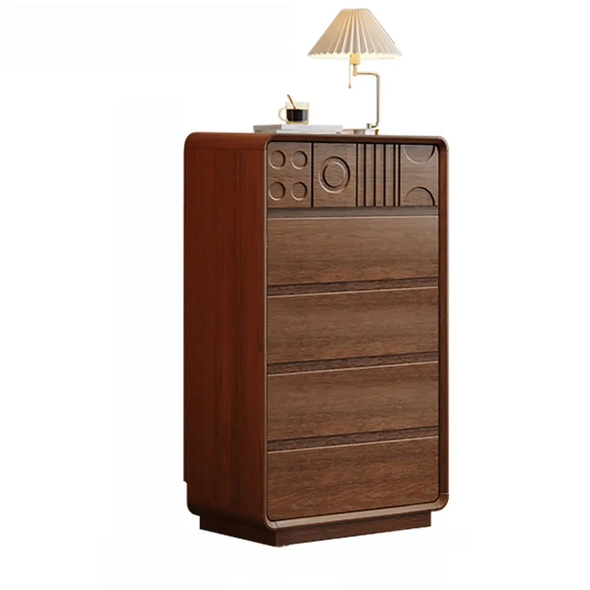 Commode en bois inspirée de l’Art déco avec motifs géométriques sculptés