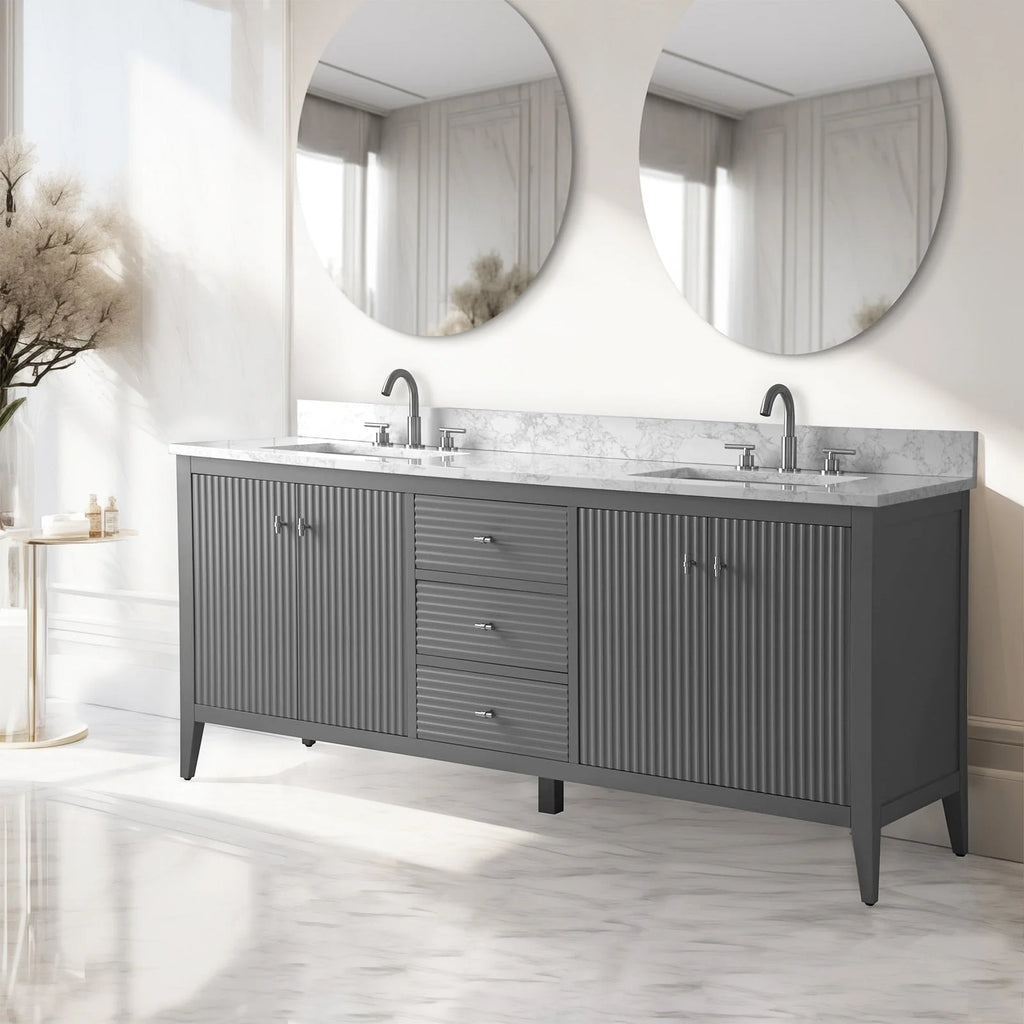 Meuble-lavabo Vanity Art 72 à double vasque avec plateau en marbre reconstitué