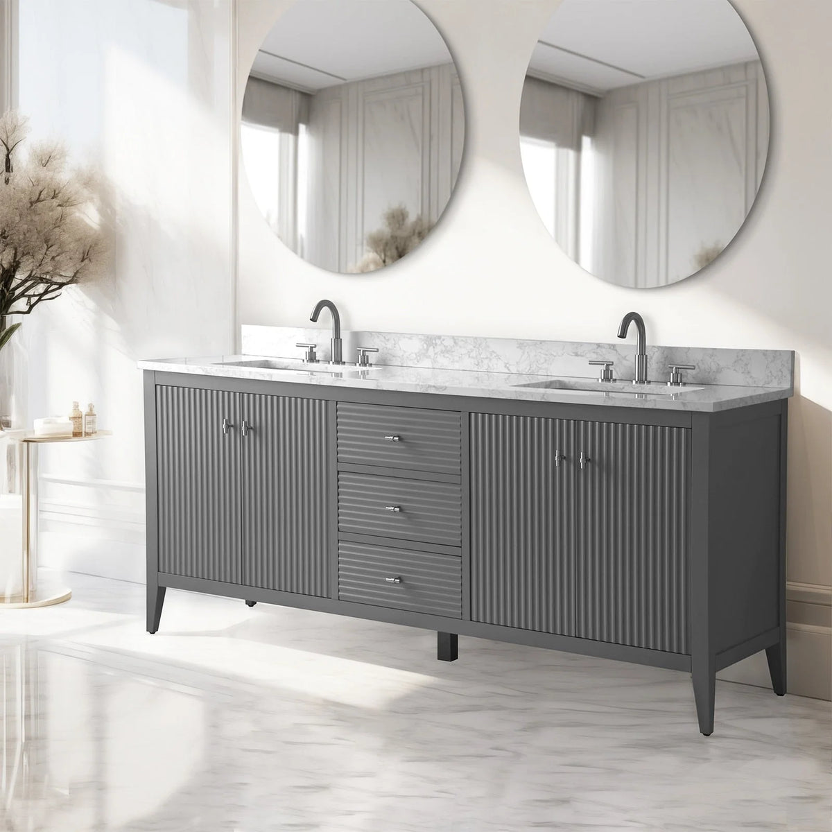 Meuble-lavabo Vanity Art 72 à double vasque avec plateau en marbre reconstitué