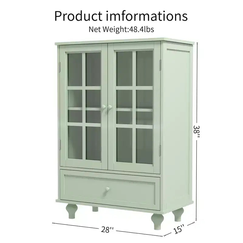 Meuble de rangement, meuble bas en bois avec 1 tiroir et 2 portes vitrées, buffet de ferme avec rangement pour le salon