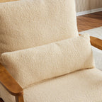 Poltrona d’accento imbottita in misto lino con gambe in legno e un cuscino, beige