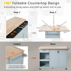 Isola da cucina con piano di lavoro pieghevole, carrello portaoggetti da cucina con ripiano estraibile, portasciugamani e cassetto, ruote girevoli