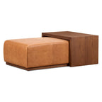 Pouf Jarmo Poly & Bark con tavolino regolabile in noce, vera pelle italiana pieno fiore