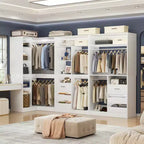 Ensemble Besiost de 3 éléments pour dressing d’angle avec étagères en colonne et tiroirs, organisateur de dressing autoportant avec tringles