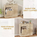 Poubelle inclinable en chêne naturel avec rangement et tiroir, meuble cache-poubelle, panier à linge pour cuisine, salle à manger et salon