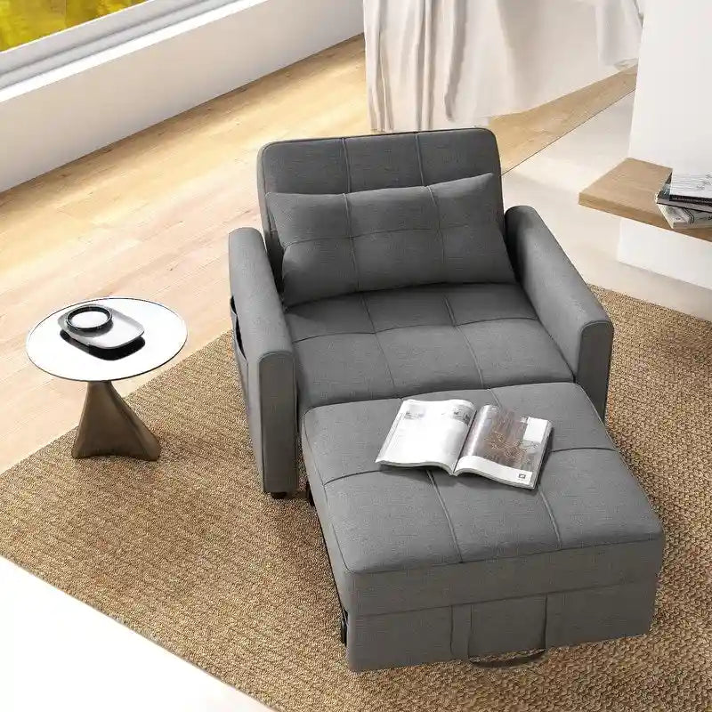 3-in-1 Pull-Out Sofa Bed Sleeper Chair , Convertible Adjustable Foldable Upholstered Lounge Couch