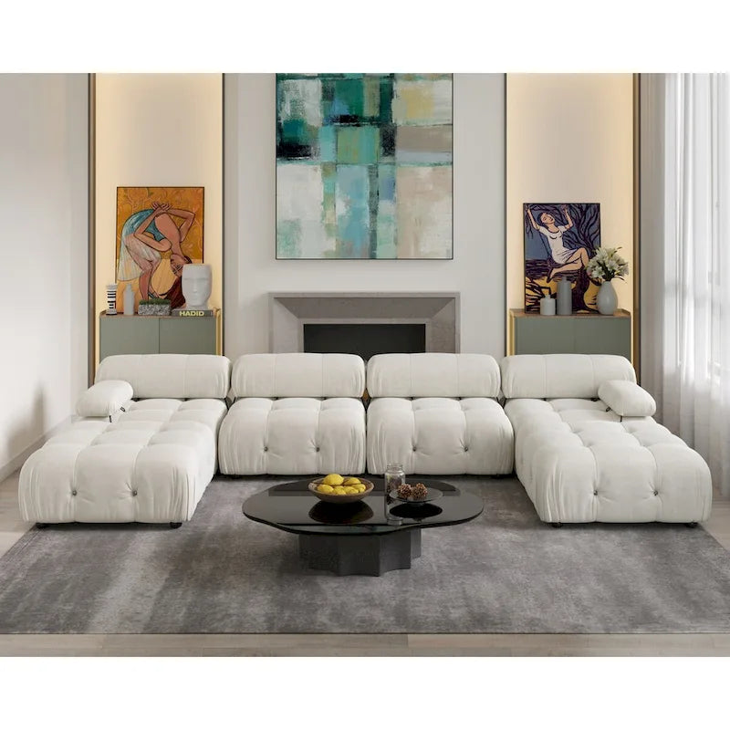Divano modulare componibile trasformabile da 138", divani in velluto minimalisti a U