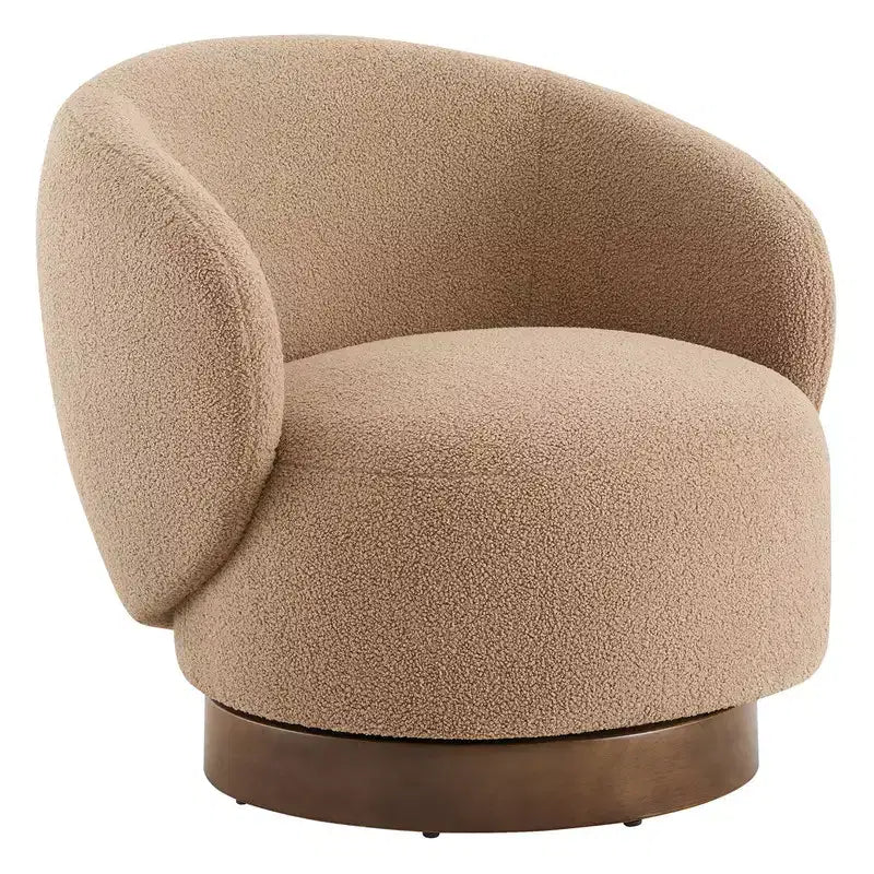 Fauteuil tonneau pivotant rembourré d’appoint Spruce&Spring avec base en bois
