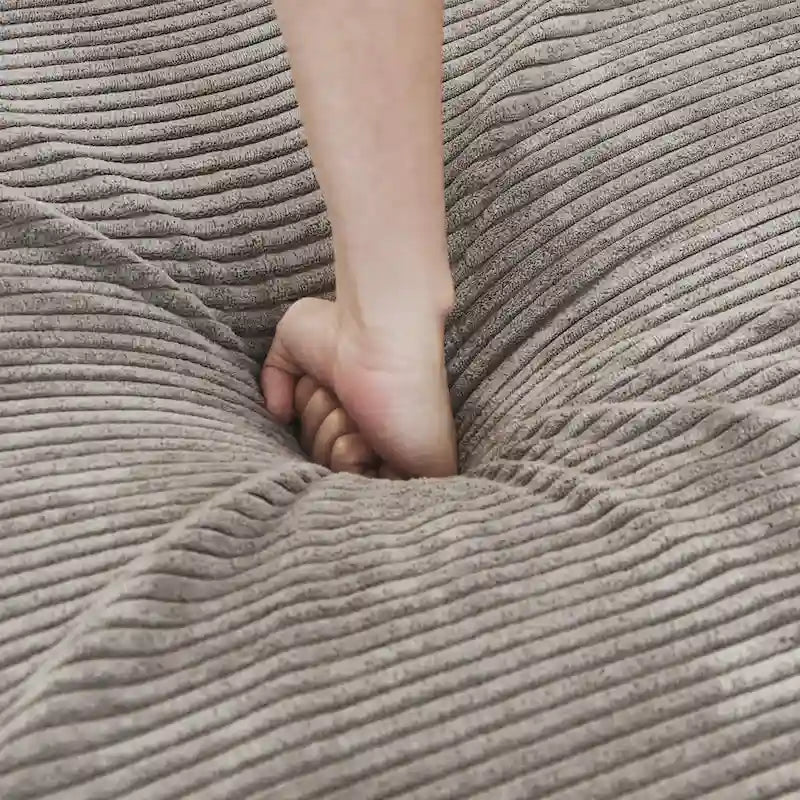 Grand canapé d’angle modulable en velours côtelé, en U, 4 places, avec 2 poufs et 5 coussins