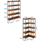 Bibliothèque d’angle en L à 5 niveaux, meuble industriel en bois et métal 65, brun rustique, rangement réversible pour salon, chambre et bureau à domicile