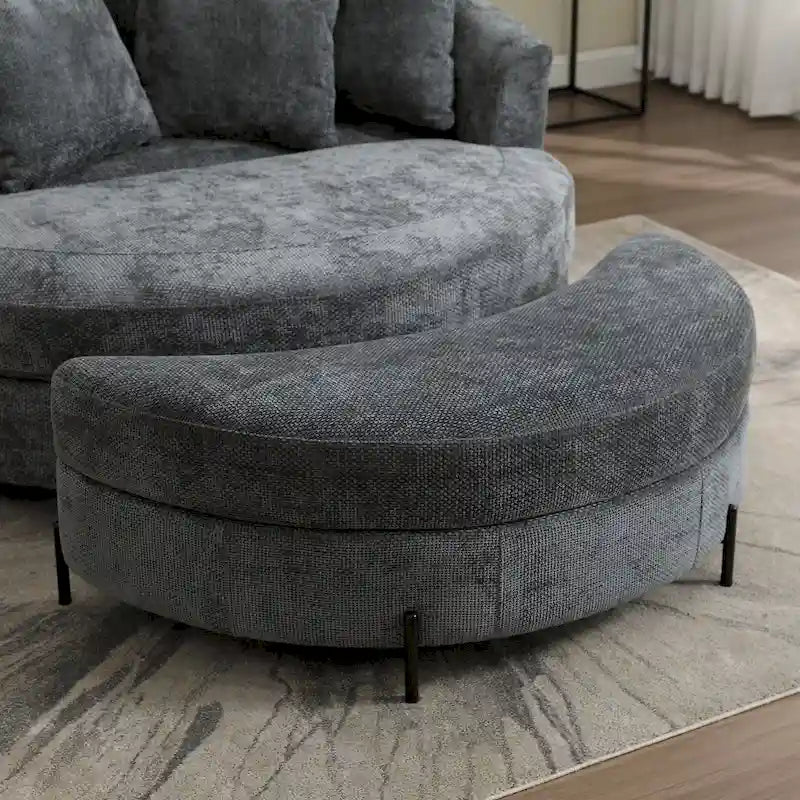 Fauteuil tonneau moderne rond avec 5 coussins et pouf en option