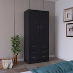 Armoire moderne à deux portes avec 3 tiroirs et 1 tringle pour chambre