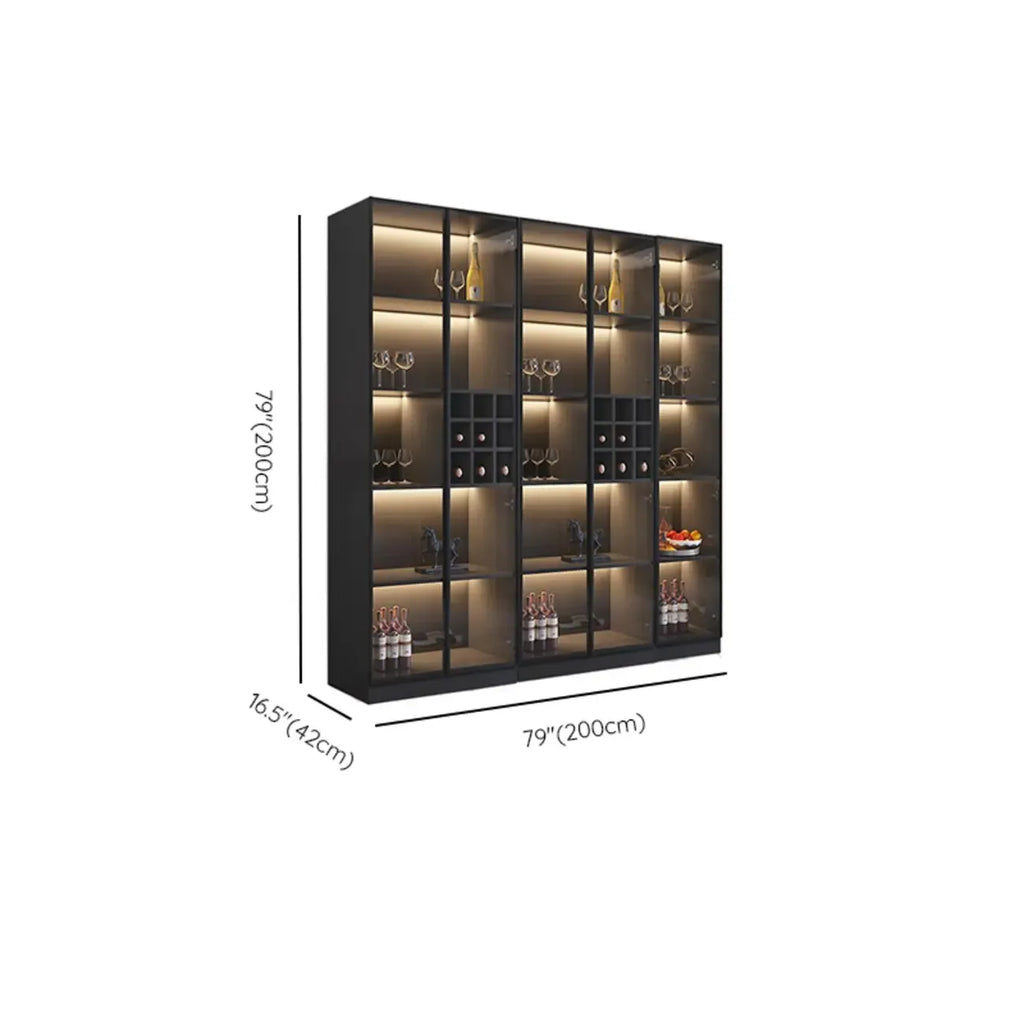 Credenza portabottiglie minimalista in legno nero con anta in vetro