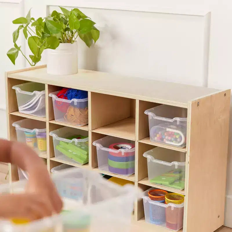 Mobiletto mobile con vassoi e 15 contenitori frontali a vaschetta, 3x4, arredo per bambini