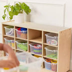 Mobiletto mobile con vassoi e 15 contenitori frontali a vaschetta, 3x4, arredo per bambini